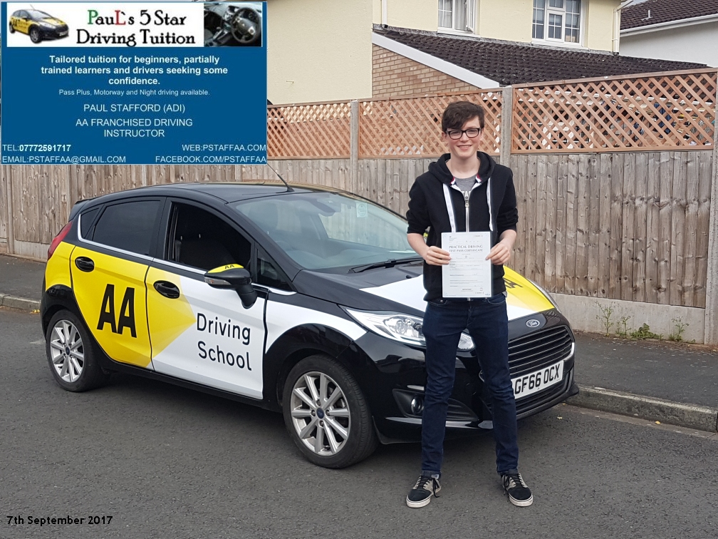 First time test pass pupil thomas james with paul;s 5 star driving tuition
